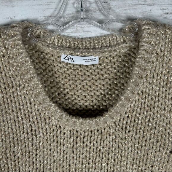 ZARA Cropped Chunky Gold Shimmer Taupe Chunky Sweater Vest M - Picture 7 of 8